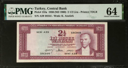 TURKEY. Turkiye Cumhuriyet Merkez Bankasi. 2 1/2 Lira, 1930 (ND 1960). P-153a. PMG Choice Uncirculated 64.
Estimate: $150.00 - 200.00