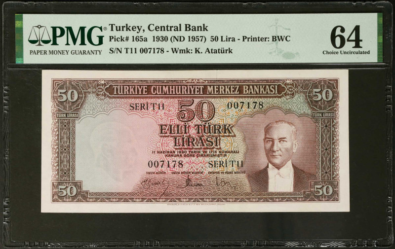 TURKEY. Turkiye Cumhuriyet Merkez Bankasi. 50 Lira, 1930 (ND 1957). P-165a. PMG ...