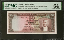 TURKEY. Turkiye Cumhuriyet Merkez Bankasi. 50 Lira, 1930 (ND 1957). P-165a. PMG Choice Uncirculated 64.
Estimate: $400.00 - 600.00