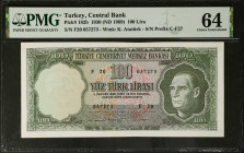 TURKEY. Turkiye Cumhuriyet Merkez Bankasi. 100 Lira, 1930 (ND 1969). P-182b. PMG Choice Uncirculated 64.
Estimate: $150.00 - 200.00