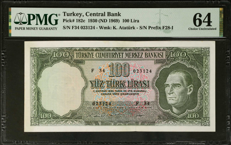 TURKEY. Turkiye Cumhuriyet Merkez Bankasi. 100 Lira, 1930 (ND 1969). P-182c. PMG...