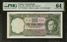 TURKEY. Turkiye Cumhuriyet Merkez Bankasi. 100 Lira, 1930 (ND 1969). P-182c. PMG Choice Uncirculated 64.
Estimate: $150.00 - 200.00