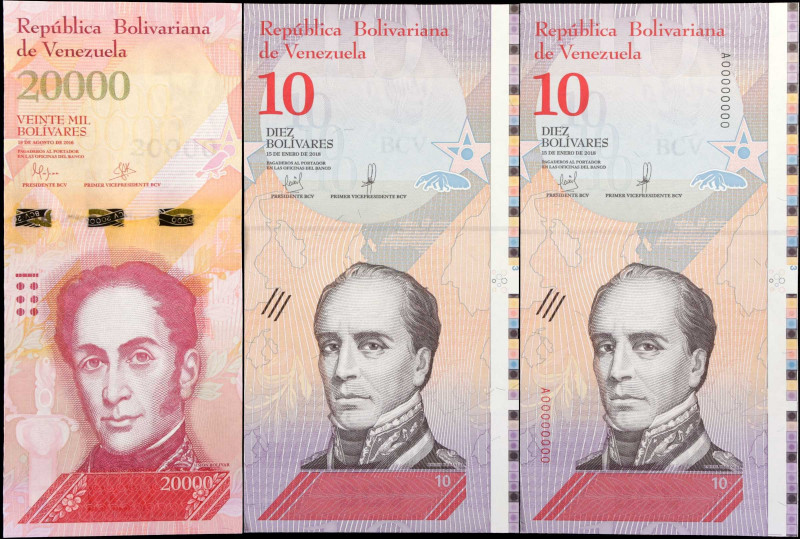 VENEZUELA. Lot of (8). Republica Bolivariana de Venezuela. 10 & 20,000 Bolivares...