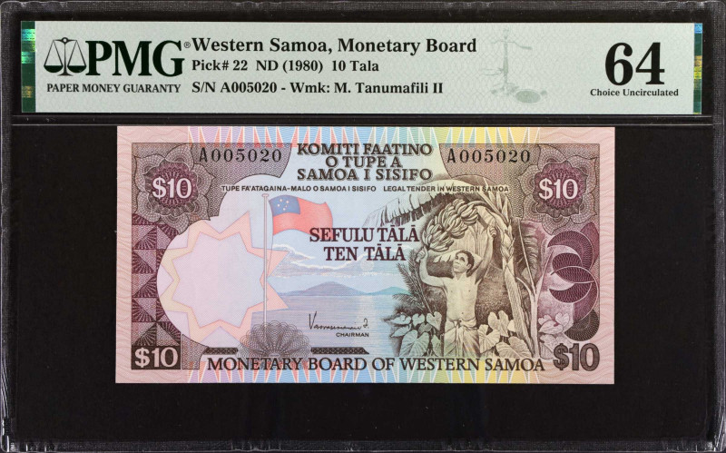 WESTERN SAMOA. Monetary Board of Western Samoa. 10 Tala, ND (1980). P-22. PMG Ch...