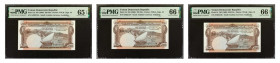 YEMEN, DEMOCRATIC REPUBLIC. Lot of (3). South Arabian Currency Authority. 250 Fils, ND (1965). P-1b. PMG Gem Uncirculated 65 EPQ & 66 EPQ.
Two of the...