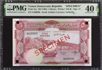 YEMEN, DEMOCRATIC REPUBLIC. South Arabian Currency Authority. 5 Dinars, ND (1965). P-4as. Specimen. PMG Extremely Fine 40 EPQ.
Estimate: $300.00 - 50...