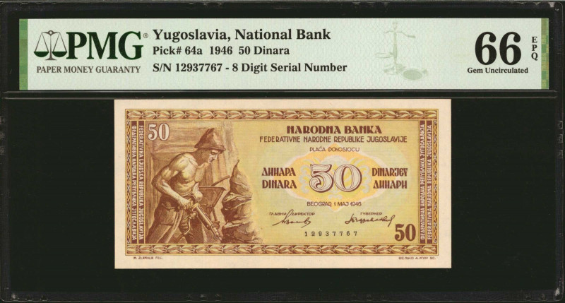 YUGOSLAVIA. National Bank of Yugoslavia. 50 Dinara, 1946. P-64a. PMG Gem Uncircu...