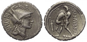 Imitationen römischer Münzen.

 Denar (Silber). Mitte 1. Jhdt. v. Chr.
Nachahmung einer Prägung des C. Poblicius (Münzmeister 80 v. Chr.).

Vs: R...