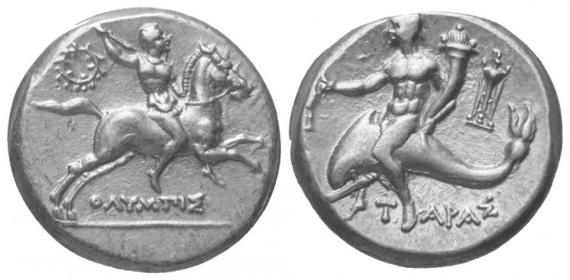 Kalabrien. Tarent.

 Didrachme oder Nomos (Silber). Ca. 240 - 228 v. Chr.
Vs:...