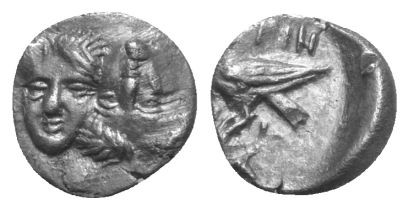 Moesia Inferior. Istros.

 Hemiobol (Silber). Ca. 340 - 313 v. Chr.
Vs: Zwei ...
