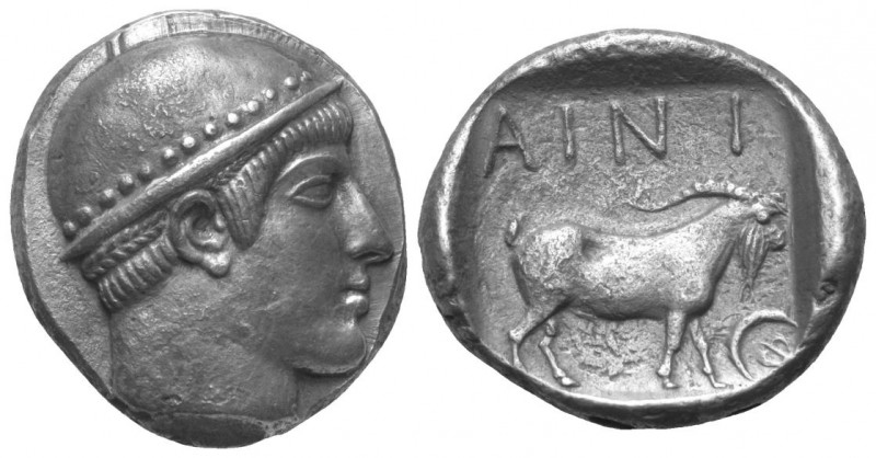 Thrakien. Ainos.

 Tetradrachme (Silber). Ca. 472 - 452 v. Chr.
Vs: Kopf des ...
