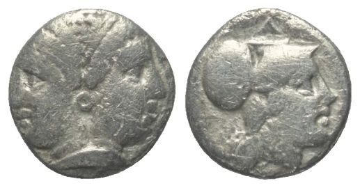 Mysien. Lampsakos.

 Diobol (Silber). Ca. 500 - 490 v. Chr.
Vs: Janusförmiger...