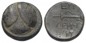 Satrapen und Dynasten von Karien. Eupolemos (ca. 295 - 280 v. Chr.).

 Bronze. Mylasa.
Vs: Drei übereinanderliegende makedonische Schilde mit Lanze...