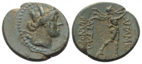 Phrygien. Apameia am Mäander.

 Bronze. Ca. 88 - 40 v. Chr.
Vs: Kopf der Tyche mit Mauerkrone rechts.
Rs: Marsyas Doppelaulos spielend nach rechts...