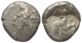 Pamphylien. Aspendos.

 Stater (Silber). Ca. 465 - 430 v. Chr.
Vs: Krieger mit Lanze und Schild nach rechts schreitend.
Rs: Triskeles in vertiefte...