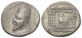Arsakidisches Königreich Parthien. Mithradates III. (87 - 79 v. Chr.).

 Drachme (Silber). Rhagai.
Vs: Büste des bärtigen Mithradates mit Tiara lin...