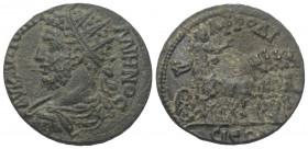 Karien. Aphrodisias. Gallienus (253 - 268 n. Chr.).

 Bronze.
Vs: Büste mit Strahlenkrone, Paludament und Panzer links.
Rs: Kaiser auf Quadriga na...