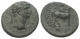 Phrygien. Hierapolis. Claudius (41 - 54 n. Chr.).

Bronze.
Vs: Kopf mit Lorbeerkranz rechts.
Rs: Apollon mit Doppelaxt zu Pferde nach rechts reite...