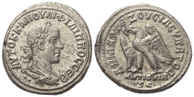 Seleukis und Pierien. Antiochia am Orontes. Philippus II. (247 - 249 n. Chr.).

 Tetradrachme (Billon). 249 n. Chr.
Vs: Büste in Rückansicht mit Lo...