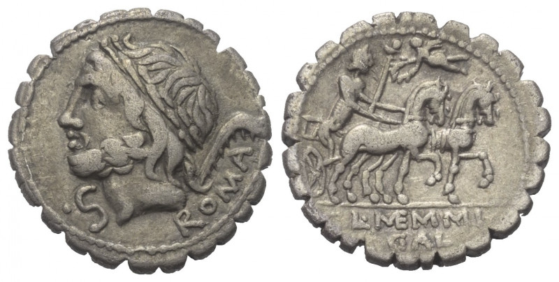 L. Memmius Galeria.

 Denar (Silber). 106 v. Chr. Rom.
Vs: ROMA. Kopf des Sat...