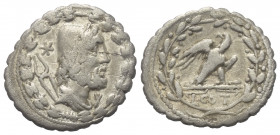 L. Aurelius Cotta.

 Denar (Silber). 105 v. Chr. Rom.
Vs: Drapierte Büste des Vulcanus mit bekränztem Pileus rechts, dahinter Zange und Wertzeichen...