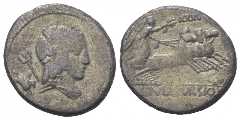 L. Iulius Bursio.

 Denar (Silber). 85 v. Chr. Rom.
Vs: Drapierte Büste des A...