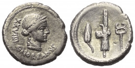 C. Norbanus.

 Denar (Silber). 83 v. Chr. Rom.
Vs: C NORBANVS. Kopf der Venus mit Diadem rechts, dahinter Kontrollzeichen.
Rs: Ähre, Liktorenbünde...