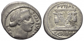 L. Scribonius Libo.

 Denar (Silber). 62 v. Chr. Rom.
Vs: BON EVENT / LIBO. Kopf des Bonus Eventus mit Diadem rechts.
Rs: PVTEAL / SCRIBON. Das Pu...