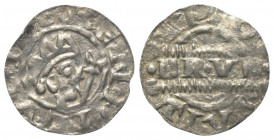 Friesland - Grafschaft. Bruno III. (1038 - 1057).

 Denar (Silber).
Vs: +HENRICVS RE. Kopf rechts, davor Kreuzstab.
Rs: Zwischen zwei Kerbleisten ...