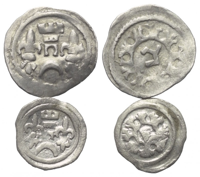 Ungarn. Bela IV. (1235 - 1270).

 Obol (Silber).
Lot (2 Stück):
Vs: Turm auf...