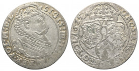 Polen. Königreich. Sigismund III. Wasa (1587 - 1632).

 Sechsgröscher (Szostak, Silber). 1625. Krakau (Krakow).
Vs: Gekrönter Kopf mit Harnisch- un...