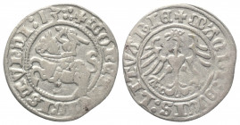 Polen. Litauen. Sigismund I. Stary (1506 - 1544).

 Halbgroschen (Silber). 1513.
Vs: Reiter mit erhobenem Schwert.
Rs: Adler.

19,5 mm. 1,27 g. ...