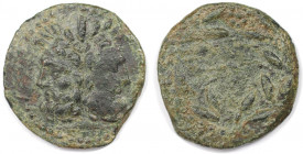 Aes 241 v. Chr 
Griechische Münzen, SICILIA. PANORMOS. Aes, nach 241 v. Chr. 5,01 g. Vs.: Januskopf. Rs.: Kranz. Calciati vergl. 98. Sehr schön