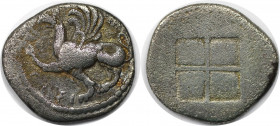 Drachme 480 v. Chr 
Griechische Münzen, THRACIA. ABDERA. Drachme nach 480 v. Chr.(?) Vs: Greif nach links sitzend vor ihm // // Σ I. Rs: Flaches vier...