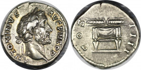 Denar 145 - 161 n. Chr 
Römische Münzen, MÜNZEN DER RÖMISCHEN KAISERZEIT. Antoninus Pius (138-161 n. Chr). Denar 145-161 n. Chr. 3,71 g. 18,0 mm. Vs....
