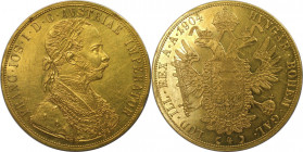 4 Dukaten 1904 
RDR – Habsburg – Österreich, KAISERREICH ÖSTERREICH. Franz Joseph I. (1848-1916). 4 Dukaten 1904, Wien. Gold. 13,94 g. Fr. 1153. Vorz...