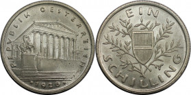 1 Schilling 1926 
RDR – Habsburg – Österreich, REPUBLIK ÖSTERREICH. 1 Schilling 1926. 6,0 g. 0.640 Silber. 0.12 OZ. KM 2840. Stempelglanz