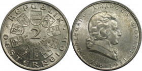 2 Schilling 1931 
RDR – Habsburg – Österreich, REPUBLIK ÖSTERREICH. 175 Jahre - Wolfgang Amadeus Mozart. 2 Schilling 1931. 12,0 g. 0.640 Silber. 0.25...