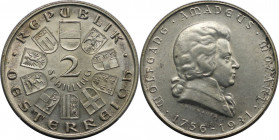 2 Schilling 1931 
RDR – Habsburg – Österreich, REPUBLIK ÖSTERREICH. 175 Jahre - Wolfgang Amadeus Mozart. 2 Schilling 1931. 12,0 g. 0.640 Silber. 0.25...