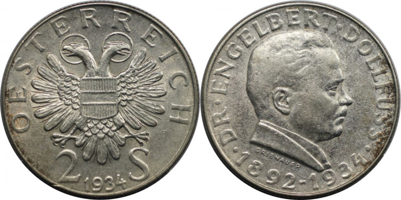 2 Schilling 1934 
RDR – Habsburg – Österreich, REPUBLIK ÖSTERREICH. Engelbert D...