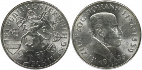 25 Schilling 1959 
RDR – Habsburg – Österreich, REPUBLIK ÖSTERREICH. 100. Todestag von Erzherzog Johann. 25 Schilling 1959. 13,0 g. 0.800 Silber. 0.3...