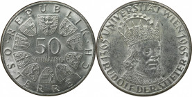 50 Schilling 1965 
RDR – Habsburg – Österreich, REPUBLIK ÖSTERREICH. 600 Jahre Universität Wien. 50 Schilling 1965. 20,0 g. 0.900 Silber. 0.58 OZ. KM...