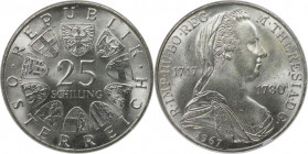 25 Schilling 1967 
RDR – Habsburg – Österreich, REPUBLIK ÖSTERREICH. 250. Geburtstag von Maria Theresia. 25 Schilling 1967. 13,0 g. 0.800 Silber. 0.3...
