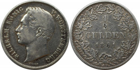 1/2 Gulden 1841 
Altdeutsche Münzen und Medaillen, WÜRTTEMBERG. Wilhelm I. (1816-1864). 1/2 Gulden 1841. Silber. AKS 86. Sehr Schön