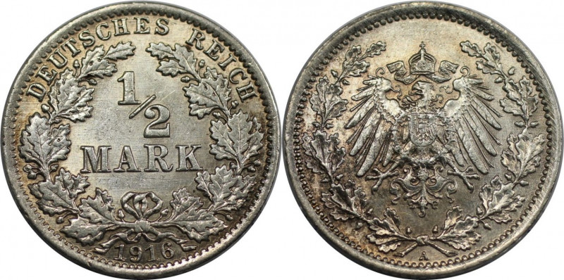 1/2 Reichsmark 1916 A
Deutsche Münzen und Medaillen ab 1871, REICHSKLEINMÜNZEN....