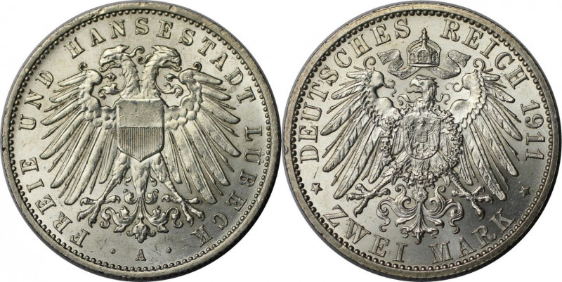 2 Mark 1911 A
Deutsche Münzen und Medaillen ab 1871, REICHSSILBERMÜNZEN, Lübeck...