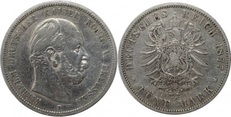 5 Mark 1875 B
Deutsche Münzen und Medaillen ab 1871, REICHSSILBERMÜNZEN, Preuße...