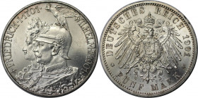 5 Mark 1901 
Deutsche Münzen und Medaillen ab 1871, REICHSSILBERMÜNZEN, Preußen. Wilhelm II. (1888-1918). 5 Mark 1901, 200 Jahre Königreich. Silber. ...