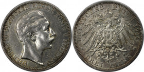 3 Mark 1912 A
Deutsche Münzen und Medaillen ab 1871, REICHSSILBERMÜNZEN. Preußen. Wilhelm II. (1888-1918). 3 Mark 1912 A. Silber. Jaeger 103. Sehr Sc...