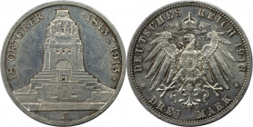 3 Mark 1913 E
Deutsche Münzen und Medaillen ab 1871, REICHSSILBERMÜNZEN, Sachsen. 3 Mark 1913 E, Jahrhundertfeier Völkerschlacht bei Leipzig. Silber....